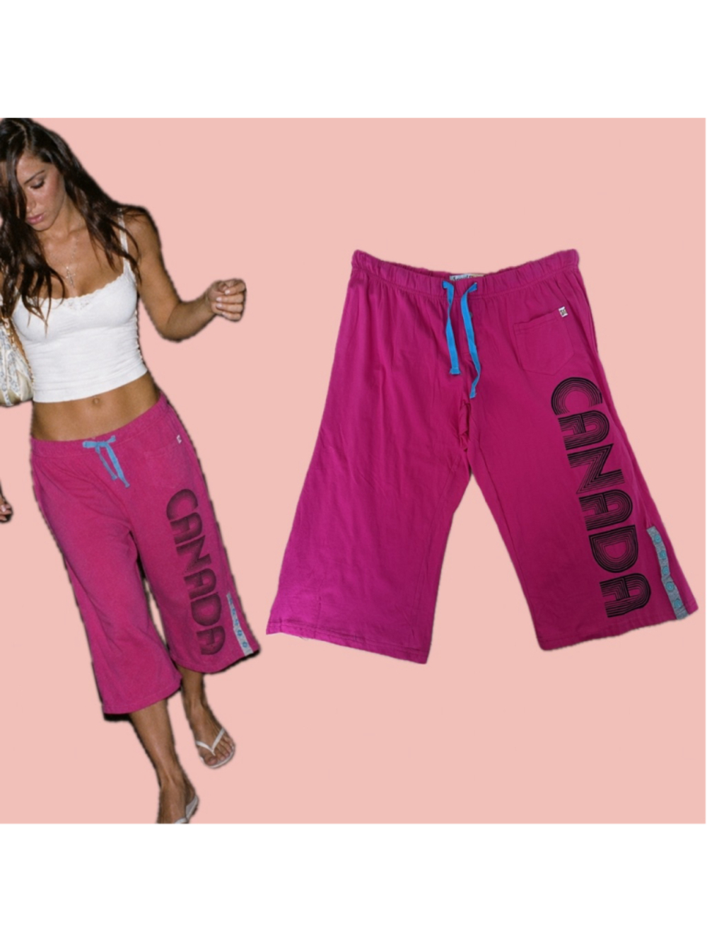 Vintage Y2K Angel Eyes Canada Graphic Capri Pants S